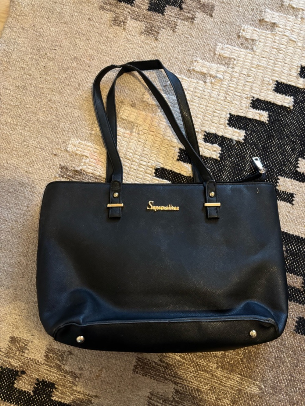 Black Tote Bag with Gold Hardware